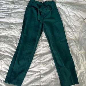 Express Women’s High Waist Tie Front Pants Size 0 Short Dark Green